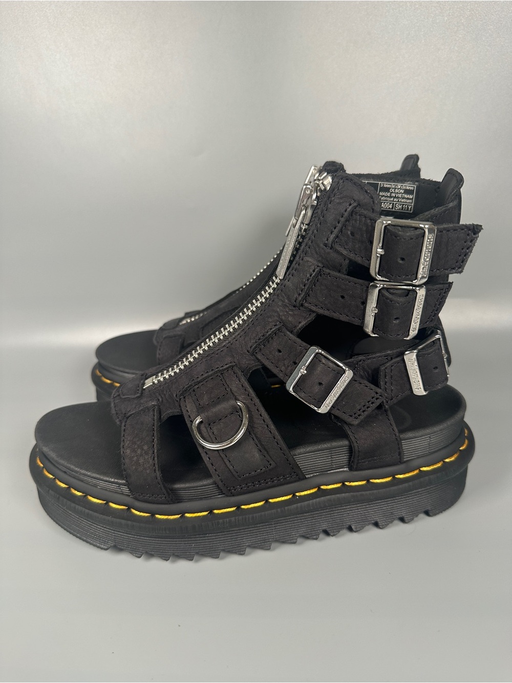 Dr Martens Front Zip Gladiator Leather Strapped Sandals Women’s Size 6 Black